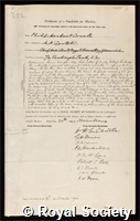 Cowell, Philip Herbert: certificate of election to the Royal Society