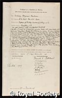 Benham, Sir William Blaxland: certificate of election to the Royal Society