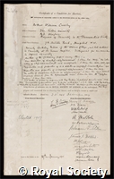 Crossley, Arthur William: certificate of election to the Royal Society