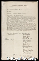 Duddell, William: certificate of election to the Royal Society