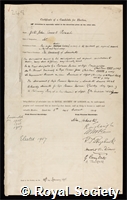 Petavel, Sir Joseph Ernest: certificate of election to the Royal Society