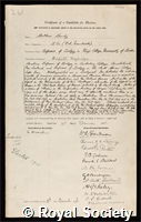 Dendy, Arthur: certificate of election to the Royal Society