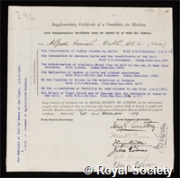 Hall, Sir Alfred Daniel: certificate of election to the Royal Society