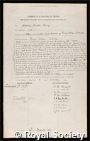 Hardy, Godfrey Harold: certificate of election to the Royal Society