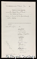 Bornet, Jean Baptiste Edouard: certificate of election to the Royal Society