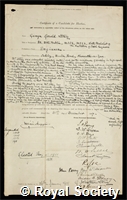 Stoney, George Gerald: certificate of election to the Royal Society