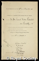 Rothschild, Lionel Walter: certificate of election to the Royal Society