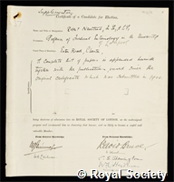 Newstead, Robert: certificate of election to the Royal Society