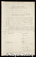 Hinks, Arthur Robert: certificate of election to the Royal Society