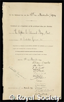 Grey, Edward, Viscount Grey of Fallodon: certificate of election to the Royal Society