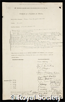 Bousfield, William Robert: certificate of election to the Royal Society