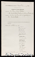 Gilbert, Grove Karl: certificate of election to the Royal Society