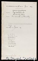 Richards, Theodore William: certificate of election to the Royal Society