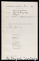 Winogradsky, Sergius: certificate of election to the Royal Society