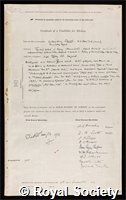 Church, Arthur Harry: certificate of election to the Royal Society