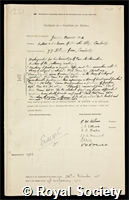 Mercer, James: certificate of election to the Royal Society