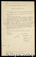 Schott, George Adolphus: certificate of election to the Royal Society