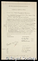 Groom, Percy: certificate of election to the Royal Society