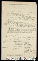 Ingold, Sir Christopher Kelk: certificate of election to the Royal Society