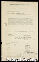Russell, Alexander: certificate of election to the Royal Society