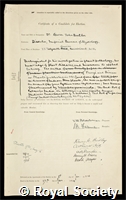 Butler, Sir Edwin John: certificate of election to the Royal Society