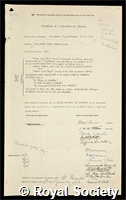 Christophers, Sir Samuel Rickard: certificate of election to the Royal Society