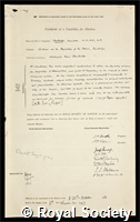 Hartridge, Hamilton: certificate of election to the Royal Society