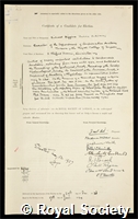 Burne, Richard Higgins: certificate of election to the Royal Society