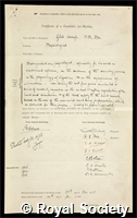 Anrep, Gleb: certificate of election to the Royal Society
