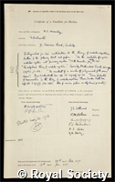 Macaulay, Francis Sowerby: certificate of election to the Royal Society