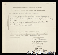 Schryver, Samuel Barnett: certificate of election to the Royal Society