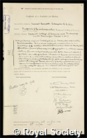 Schryver, Samuel Barnett: certificate of election to the Royal Society