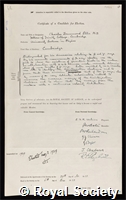 Ellis, Sir Charles Drummond: certificate of election to the Royal Society