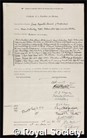 Imms, Augustus Daniel: certificate of election to the Royal Society