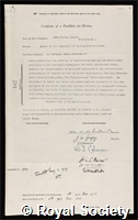 Lang, William Dickson: certificate of election to the Royal Society