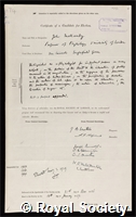 Mellanby, John: certificate of election to the Royal Society