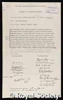 Ricardo, Sir Harry Ralph: certificate of election to the Royal Society