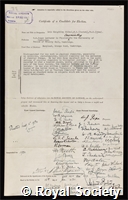 Rideal, Sir Eric Keightley: certificate of election to the Royal Society