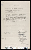 Stephenson, John: certificate of election to the Royal Society