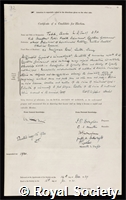 Todd, Charles: certificate of election to the Royal Society