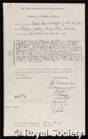 Gates, Reginald Ruggles: certificate of election to the Royal Society