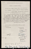 Kemp, Stanley Wells: certificate of election to the Royal Society