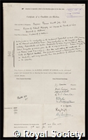 Laby, Thomas Howell: certificate of election to the Royal Society