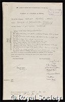 Bartlett, Sir Frederic Charles: certificate of election to the Royal Society