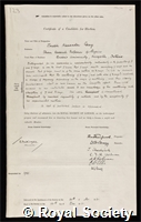 Gray, Joseph Alexander: certificate of election to the Royal Society