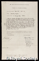 Mott, Sir Basil: certificate of election to the Royal Society