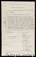Crompton, Rookes Evelyn Bell: certificate of election to the Royal Society
