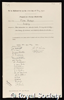 Debye, Peter Joseph Wilhelm: certificate of election to the Royal Society