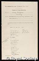 Langmuir, Irving: certificate of election to the Royal Society