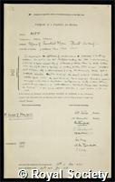 Mott, Sir Nevill Francis: certificate of election to the Royal Society
